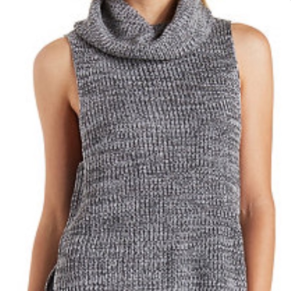 Charlotte Russe Sleeveless High Low  Turtleneck Knit Sweater Gray Size Small - Picture 2 of 14